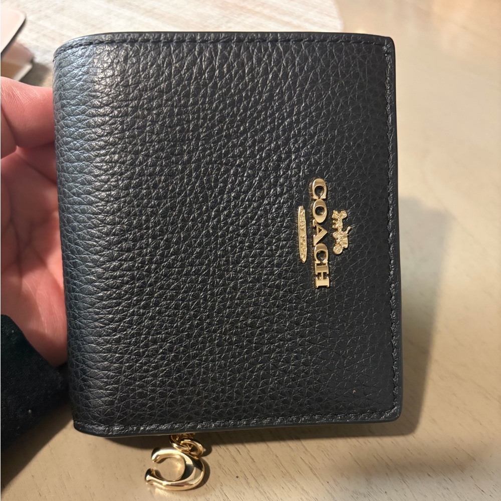 Coach Black Leather Wallet with Gold Accents
